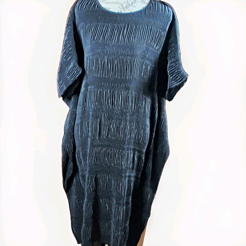 Henrik Vibskov Black Plissé Pleated No 3 Cocoon Tunic Midi Dress Size S